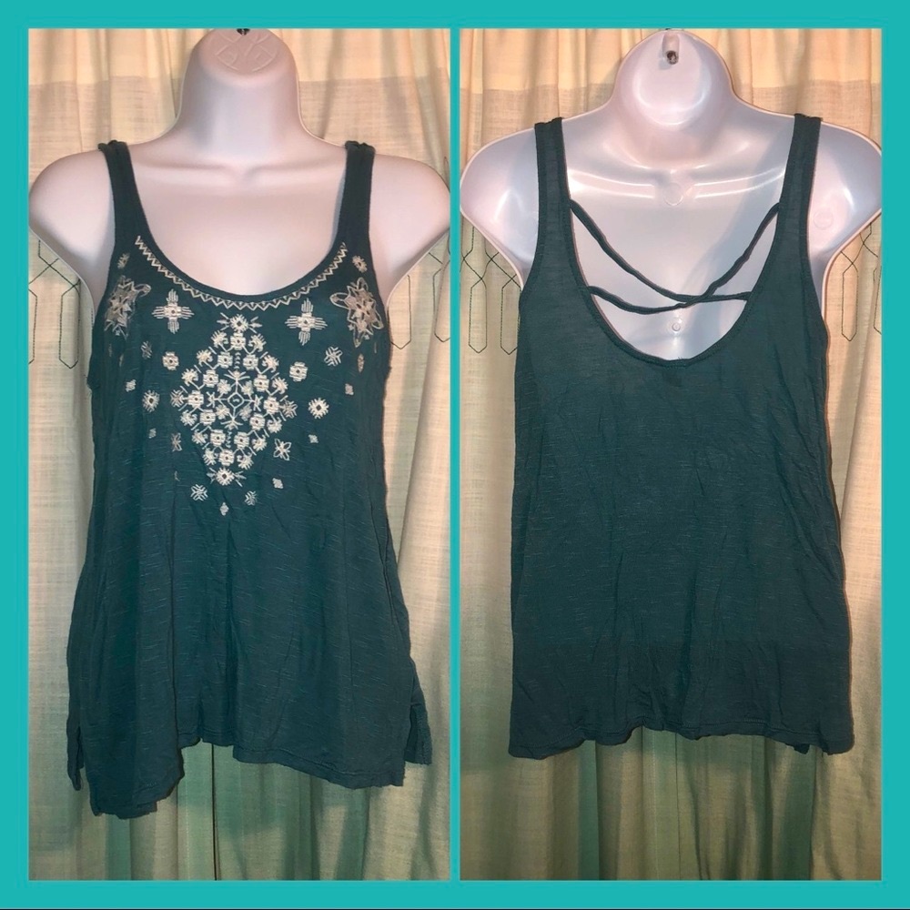 Aeropostale Teal Strappy Tank Top White Stitching (S/P)